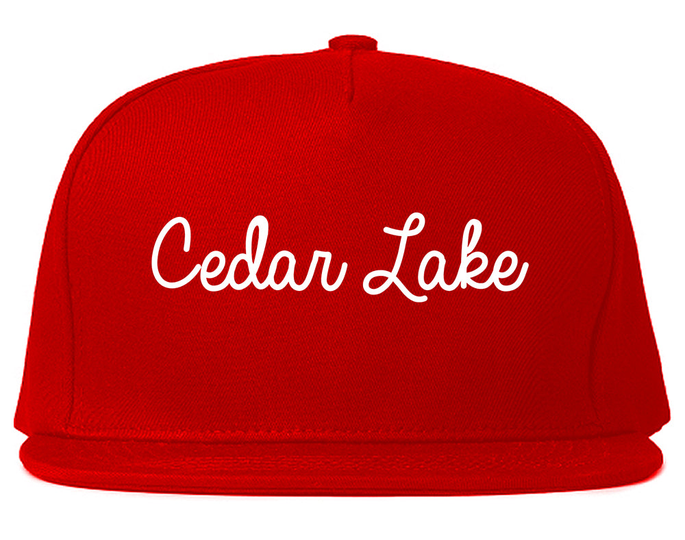 Cedar Lake Indiana IN Script Mens Snapback Hat Red
