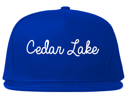 Cedar Lake Indiana IN Script Mens Snapback Hat Royal Blue
