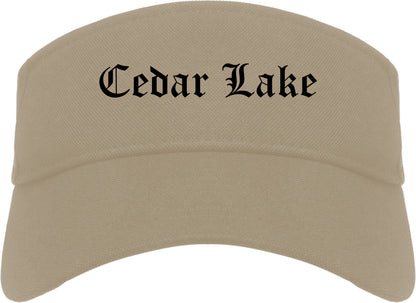 Cedar Lake Indiana IN Old English Mens Visor Cap Hat Khaki