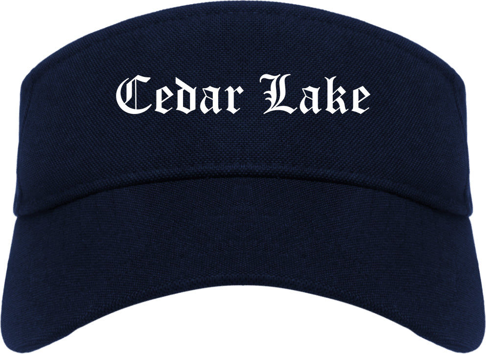 Cedar Lake Indiana IN Old English Mens Visor Cap Hat Navy Blue