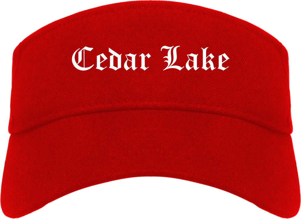 Cedar Lake Indiana IN Old English Mens Visor Cap Hat Red