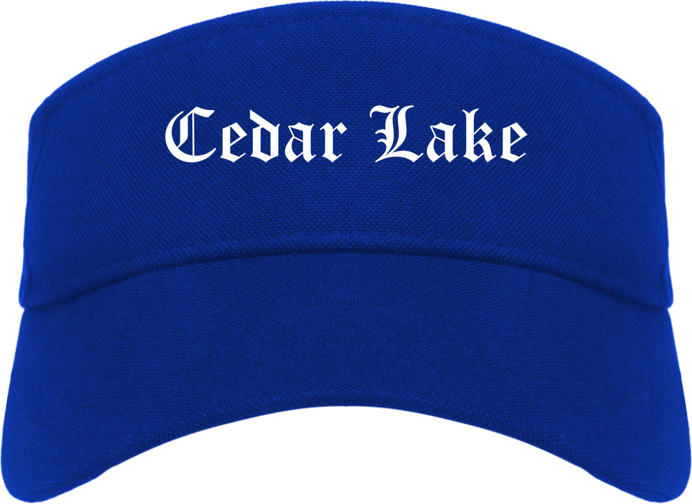 Cedar Lake Indiana IN Old English Mens Visor Cap Hat Royal Blue