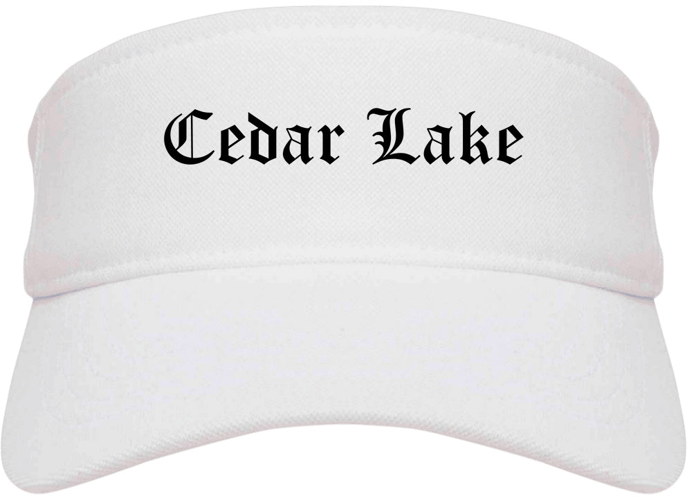 Cedar Lake Indiana IN Old English Mens Visor Cap Hat White