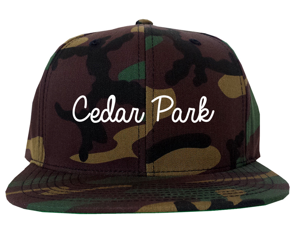 Cedar Park Texas TX Script Mens Snapback Hat Army Camo