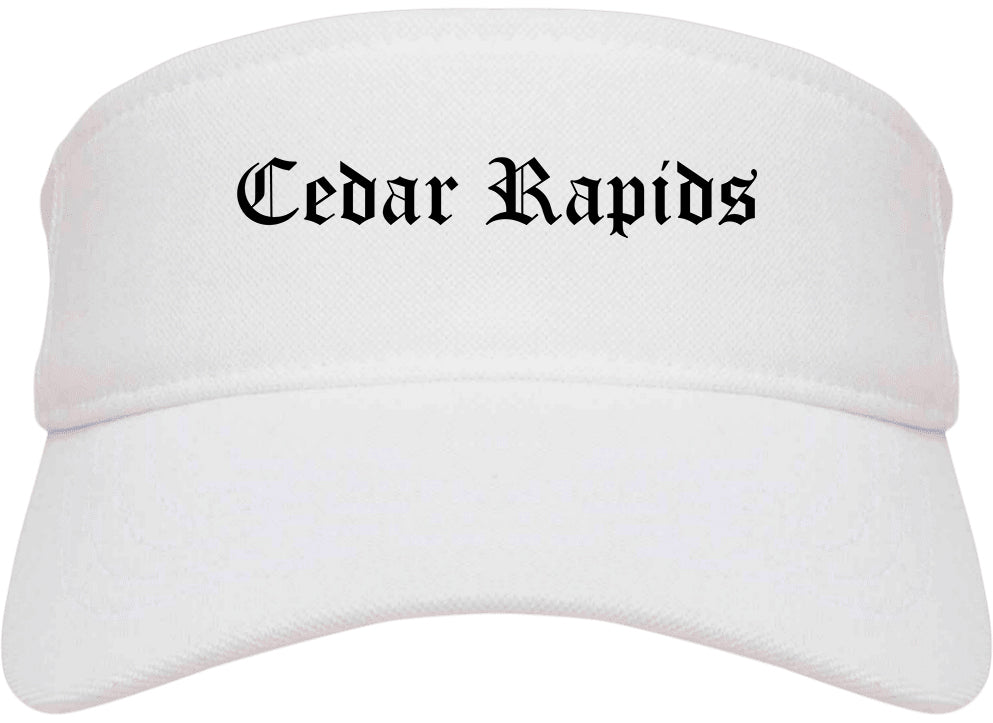 Cedar Rapids Iowa IA Old English Mens Visor Cap Hat White