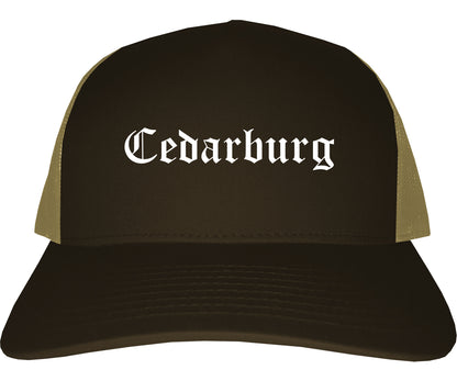 Cedarburg Wisconsin WI Old English Mens Trucker Hat Cap Brown