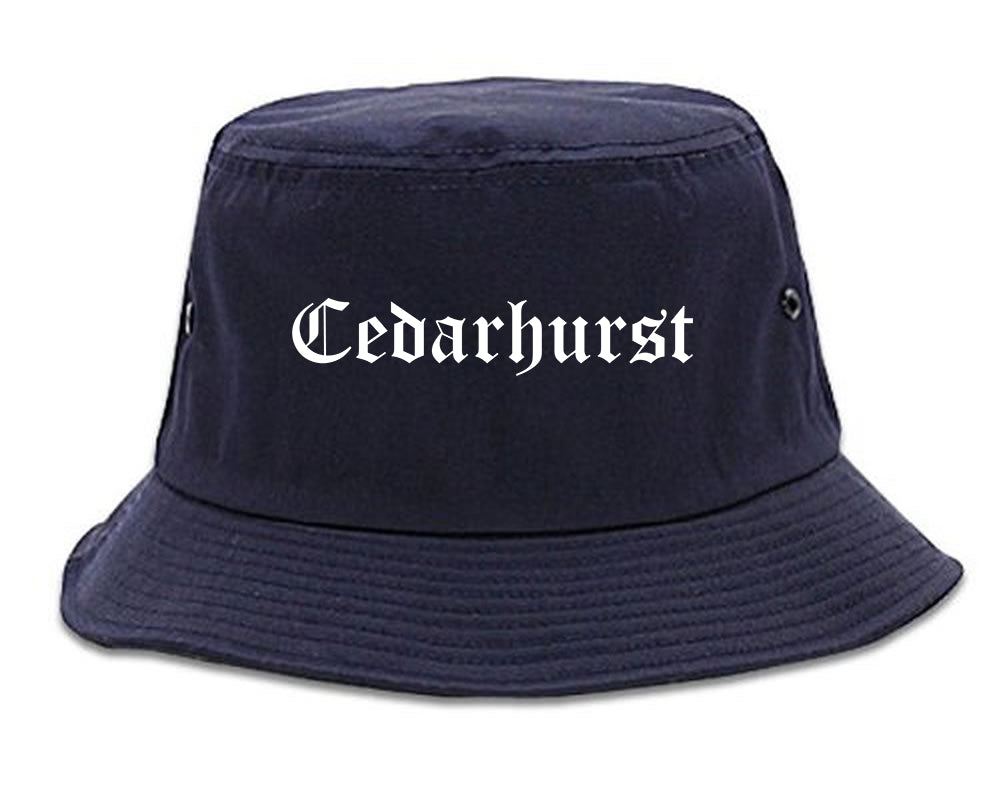 Cedarhurst New York NY Old English Mens Bucket Hat Navy Blue