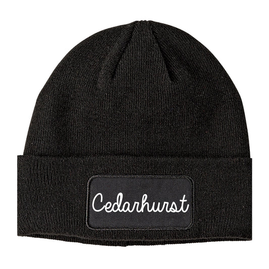 Cedarhurst New York NY Script Mens Knit Beanie Hat Cap Black