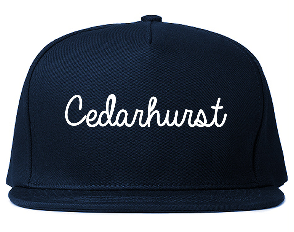 Cedarhurst New York NY Script Mens Snapback Hat Navy Blue