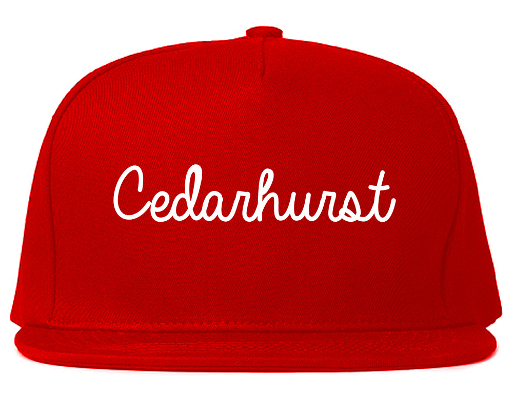 Cedarhurst New York NY Script Mens Snapback Hat Red