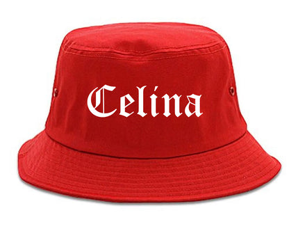 Celina Ohio OH Old English Mens Bucket Hat Red
