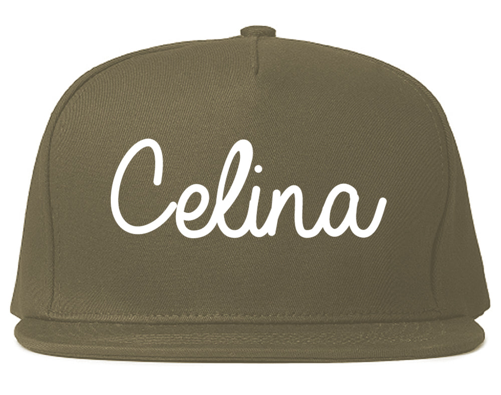 Celina Ohio OH Script Mens Snapback Hat Grey