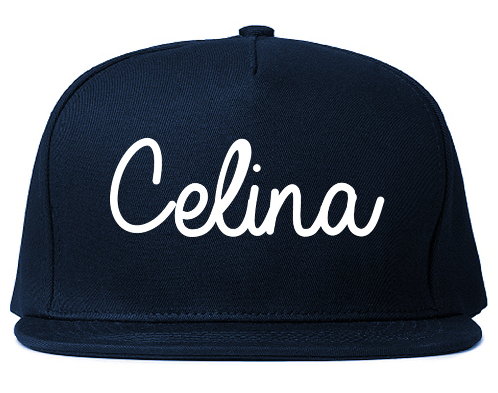 Celina Ohio OH Script Mens Snapback Hat Navy Blue