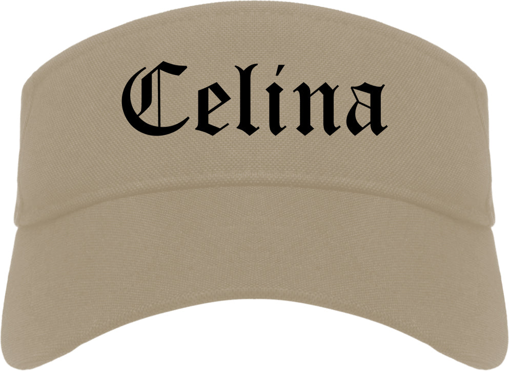 Celina Ohio OH Old English Mens Visor Cap Hat Khaki