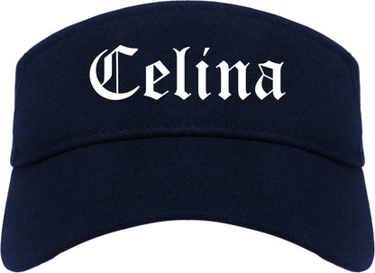 Celina Ohio OH Old English Mens Visor Cap Hat Navy Blue