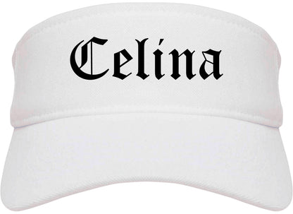 Celina Ohio OH Old English Mens Visor Cap Hat White