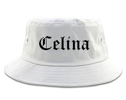 Celina Ohio OH Old English Mens Bucket Hat White