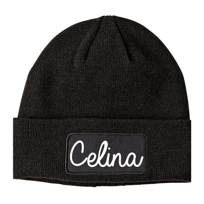 Celina Texas TX Script Mens Knit Beanie Hat Cap Black