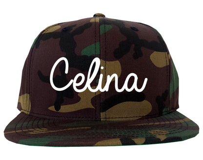 Celina Texas TX Script Mens Snapback Hat Army Camo