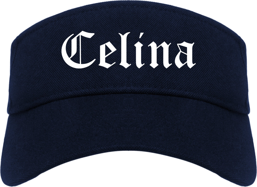 Celina Texas TX Old English Mens Visor Cap Hat Navy Blue