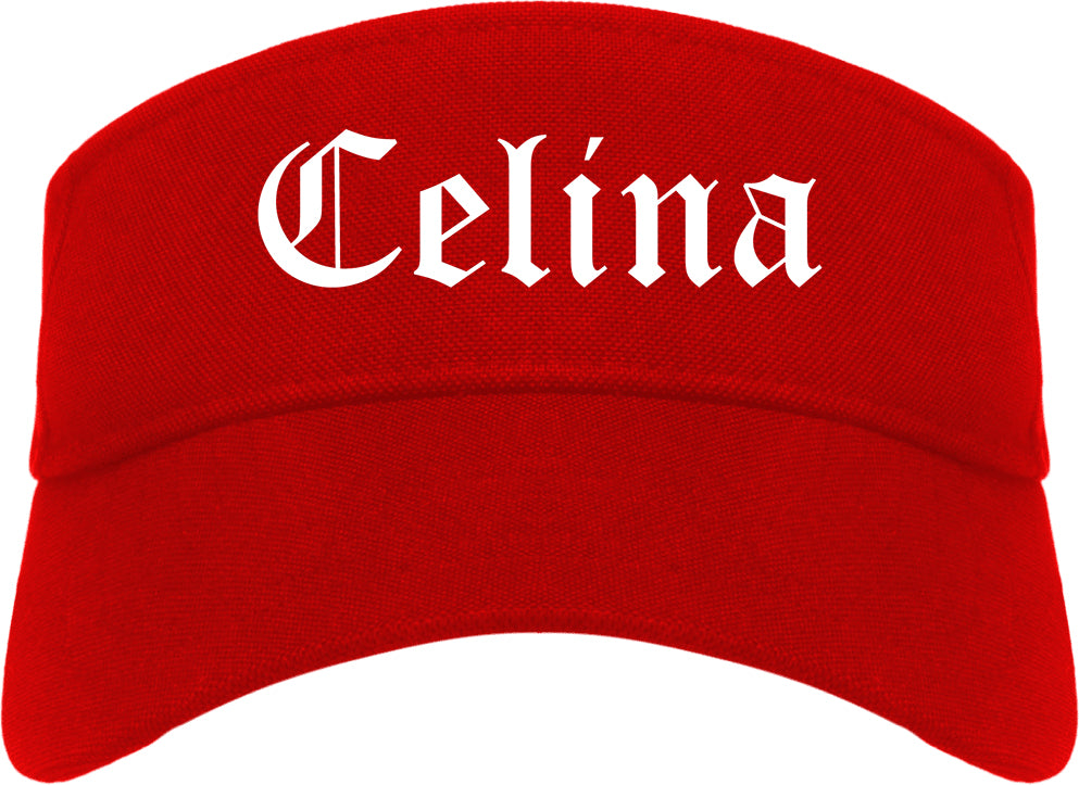 Celina Texas TX Old English Mens Visor Cap Hat Red