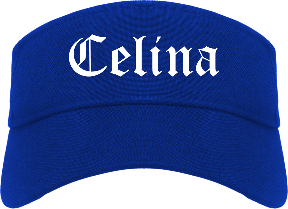 Celina Texas TX Old English Mens Visor Cap Hat Royal Blue