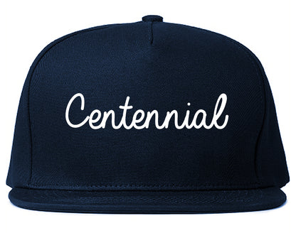 Centennial Colorado CO Script Mens Snapback Hat Navy Blue