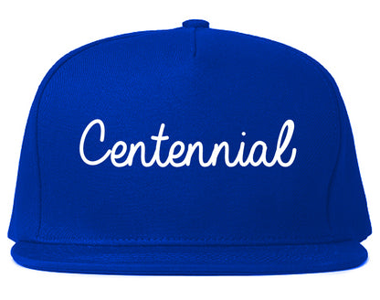 Centennial Colorado CO Script Mens Snapback Hat Royal Blue