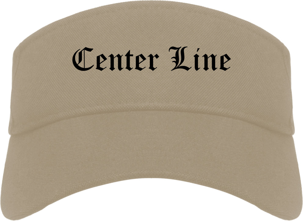 Center Line Michigan MI Old English Mens Visor Cap Hat Khaki