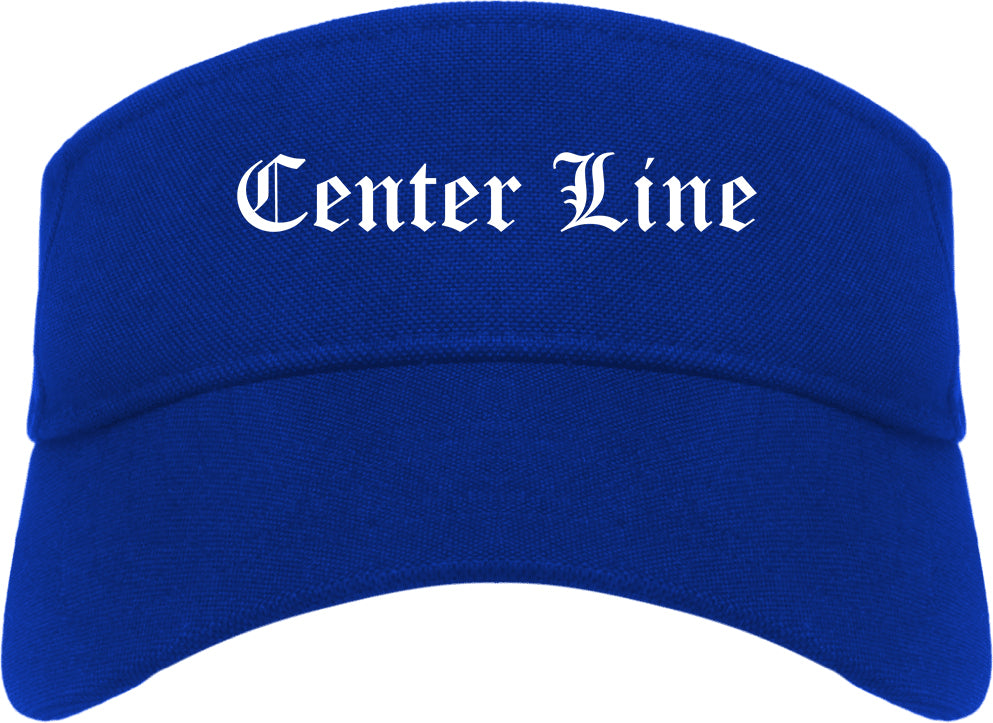 Center Line Michigan MI Old English Mens Visor Cap Hat Royal Blue