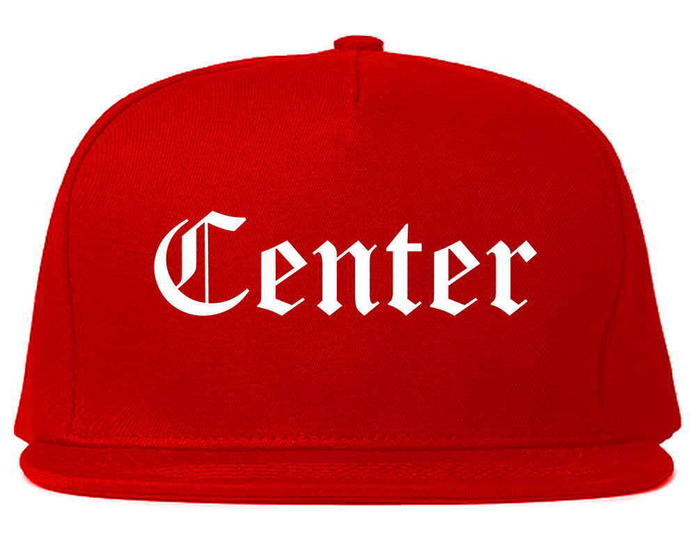 Center Texas TX Old English Mens Snapback Hat Red