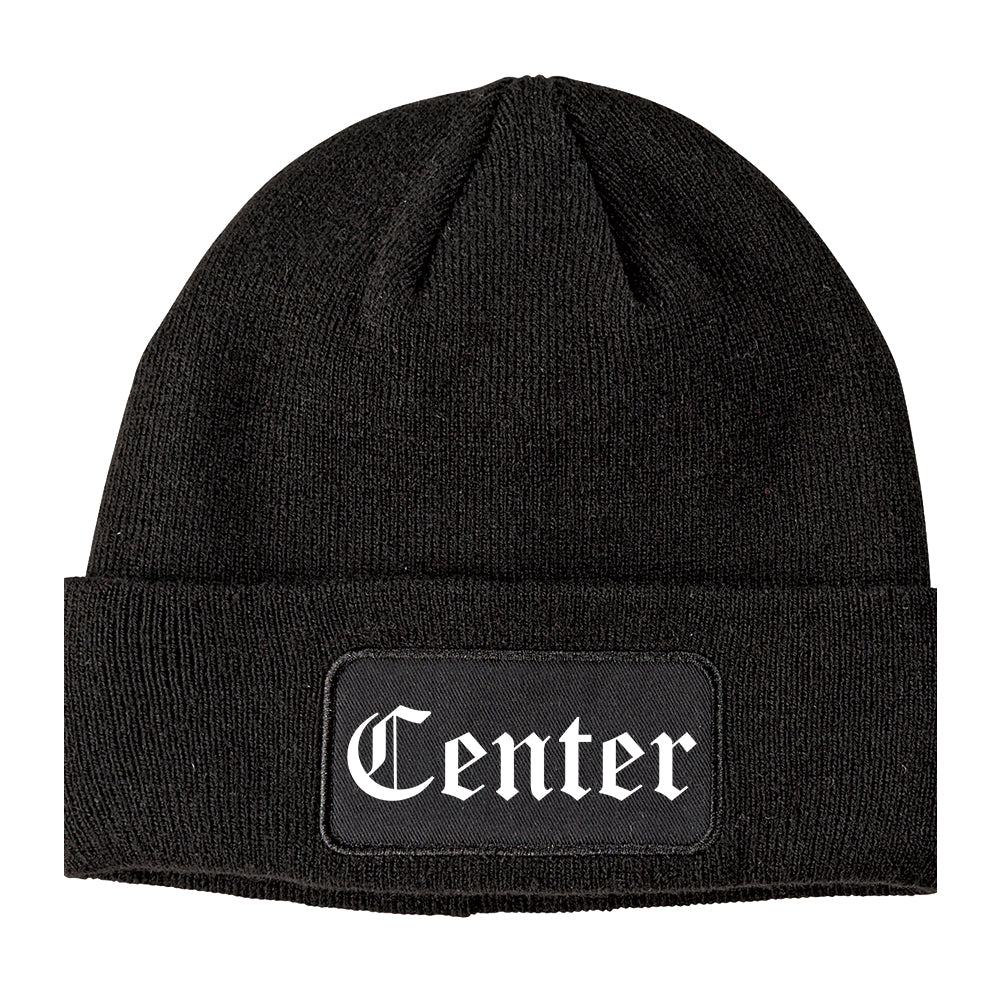 Center Texas TX Old English Mens Knit Beanie Hat Cap Black