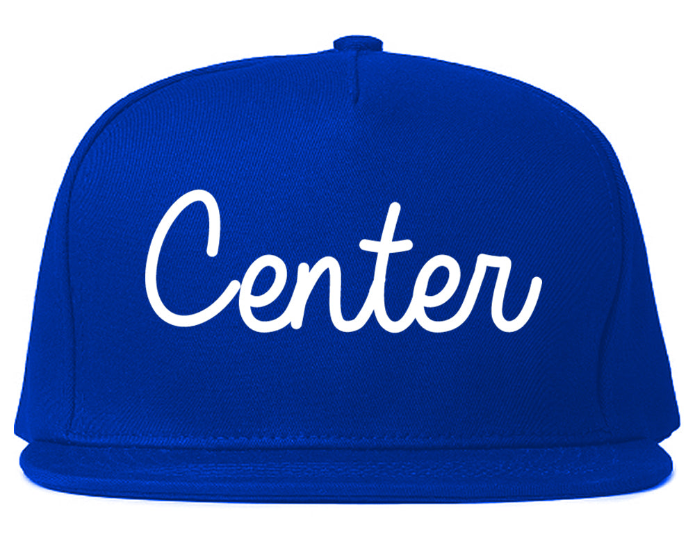 Center Texas TX Script Mens Snapback Hat Royal Blue