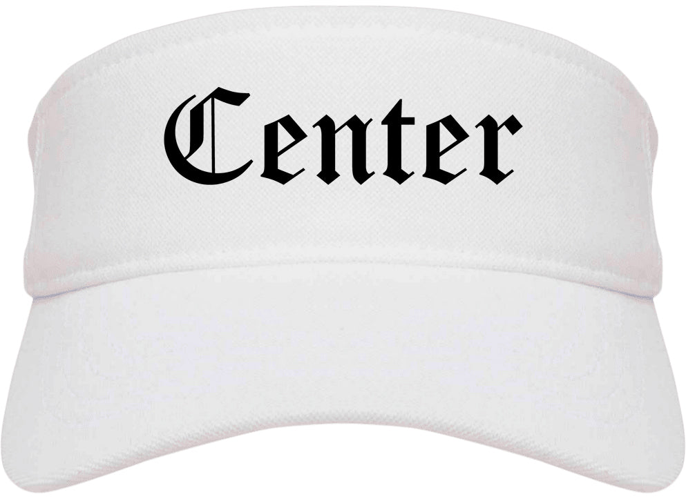 Center Texas TX Old English Mens Visor Cap Hat White