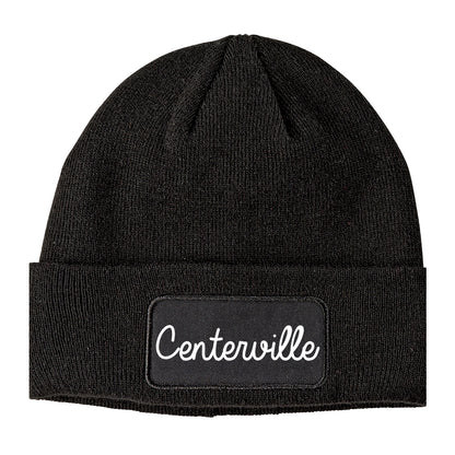 Centerville Iowa IA Script Mens Knit Beanie Hat Cap Black