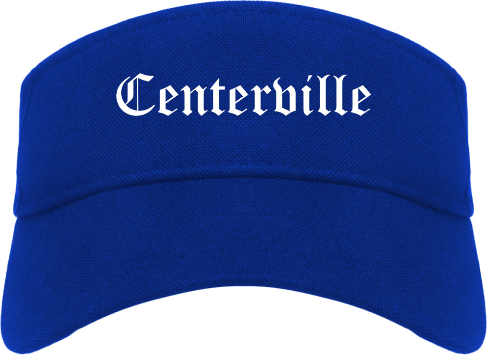 Centerville Iowa IA Old English Mens Visor Cap Hat Royal Blue