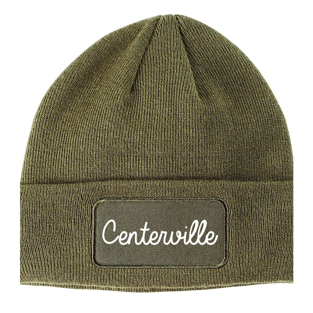 Centerville Ohio OH Script Mens Knit Beanie Hat Cap Olive Green