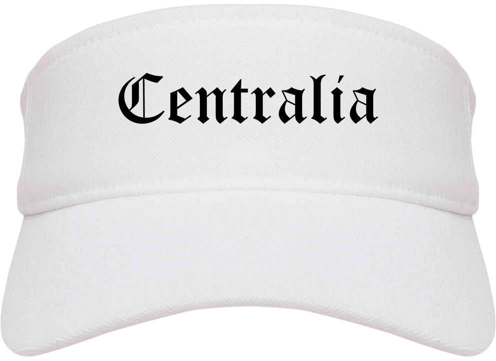 Centralia Washington WA Old English Mens Visor Cap Hat White