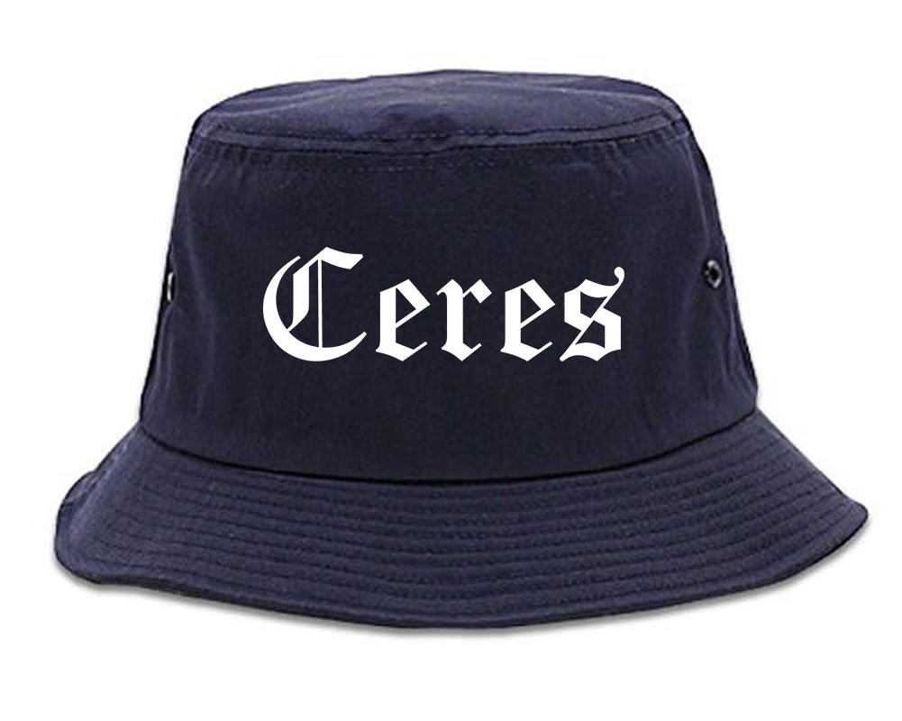Ceres California CA Old English Mens Bucket Hat Navy Blue