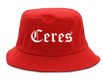 Ceres California CA Old English Mens Bucket Hat Red
