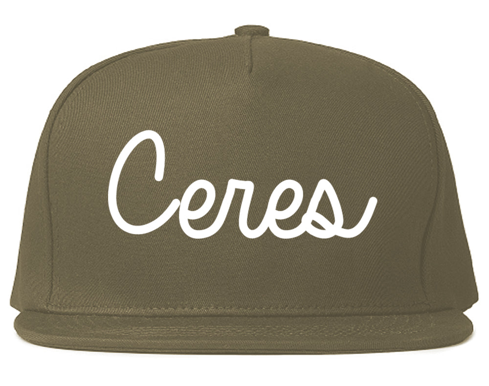 Ceres California CA Script Mens Snapback Hat Grey