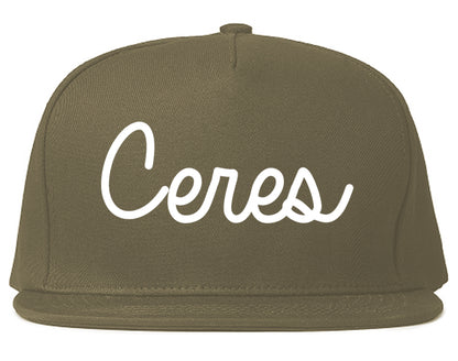 Ceres California CA Script Mens Snapback Hat Grey