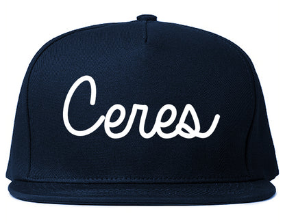 Ceres California CA Script Mens Snapback Hat Navy Blue