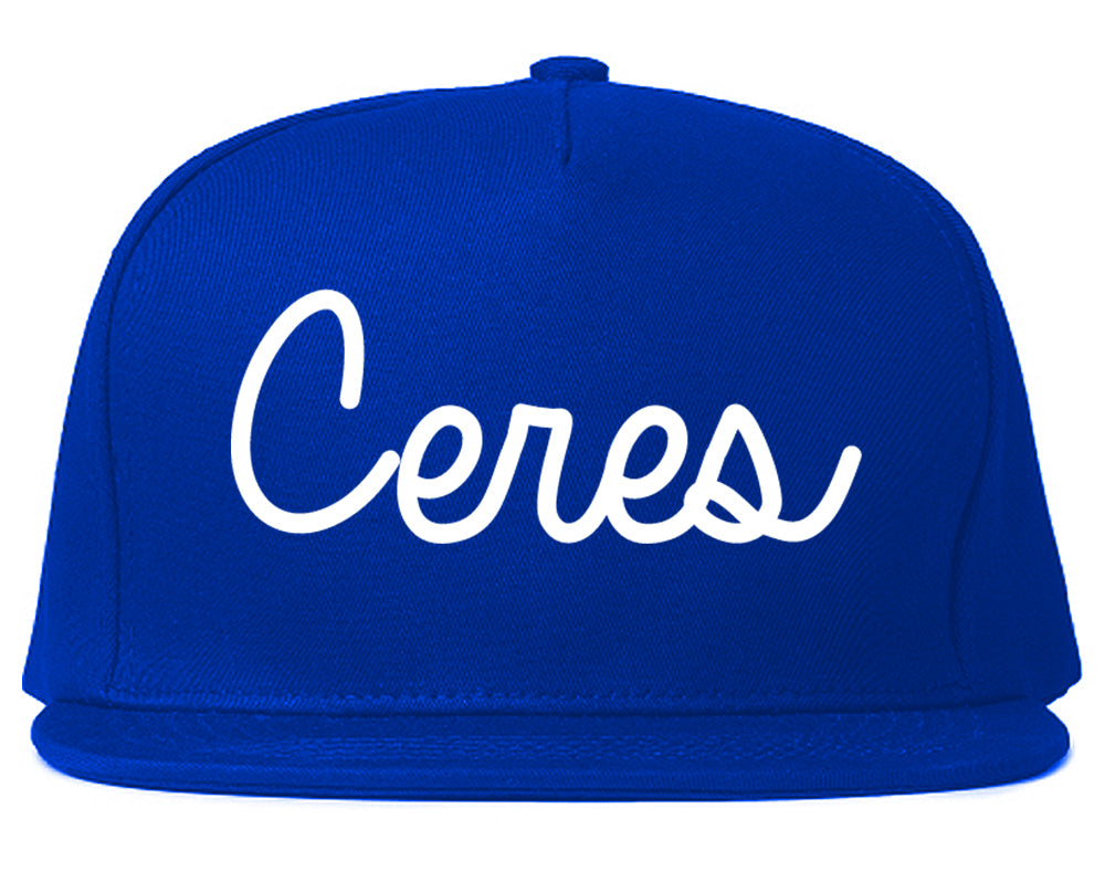 Ceres California CA Script Mens Snapback Hat Royal Blue