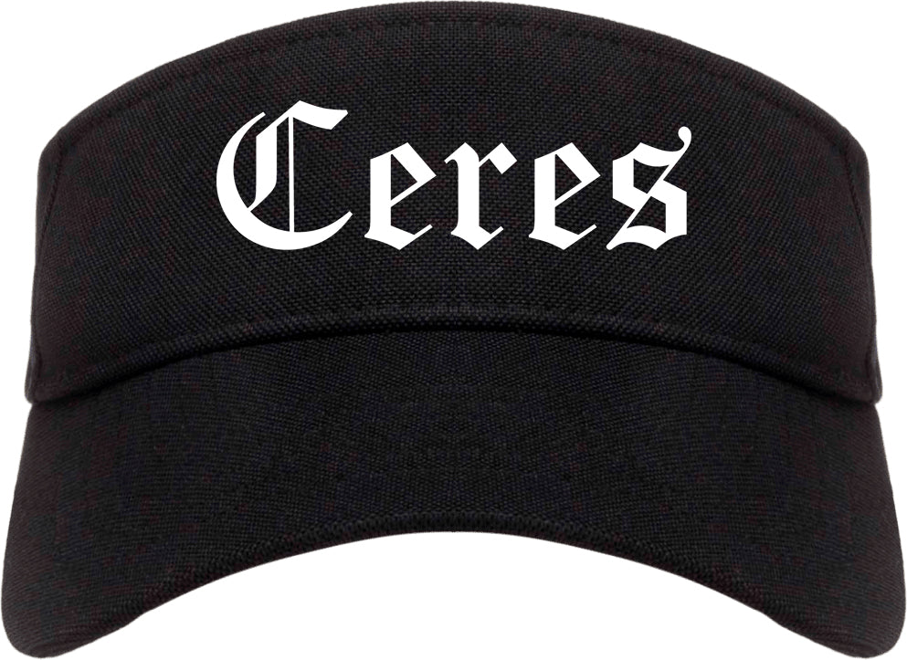 Ceres California CA Old English Mens Visor Cap Hat Black