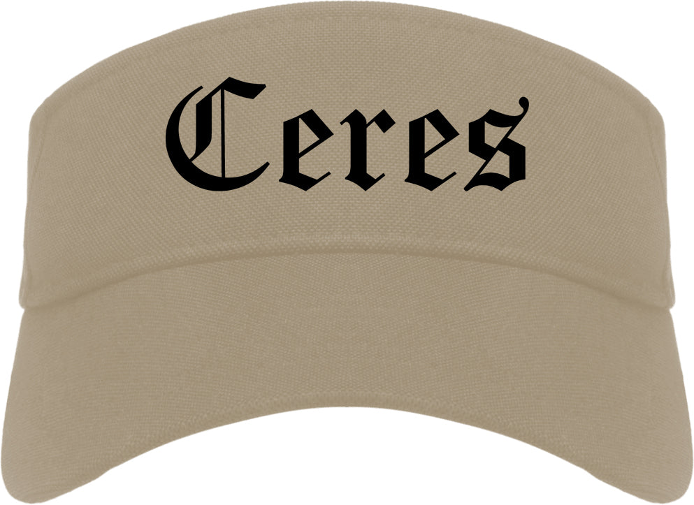 Ceres California CA Old English Mens Visor Cap Hat Khaki