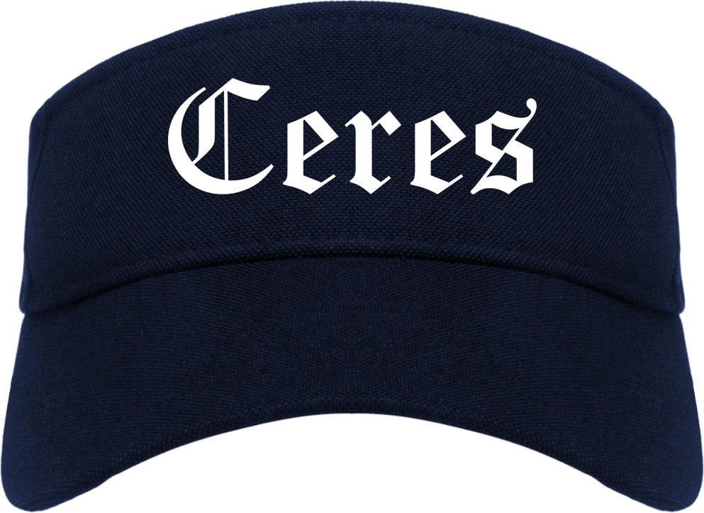 Ceres California CA Old English Mens Visor Cap Hat Navy Blue