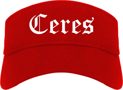 Ceres California CA Old English Mens Visor Cap Hat Red