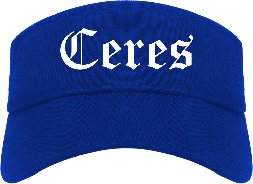 Ceres California CA Old English Mens Visor Cap Hat Royal Blue