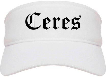 Ceres California CA Old English Mens Visor Cap Hat White